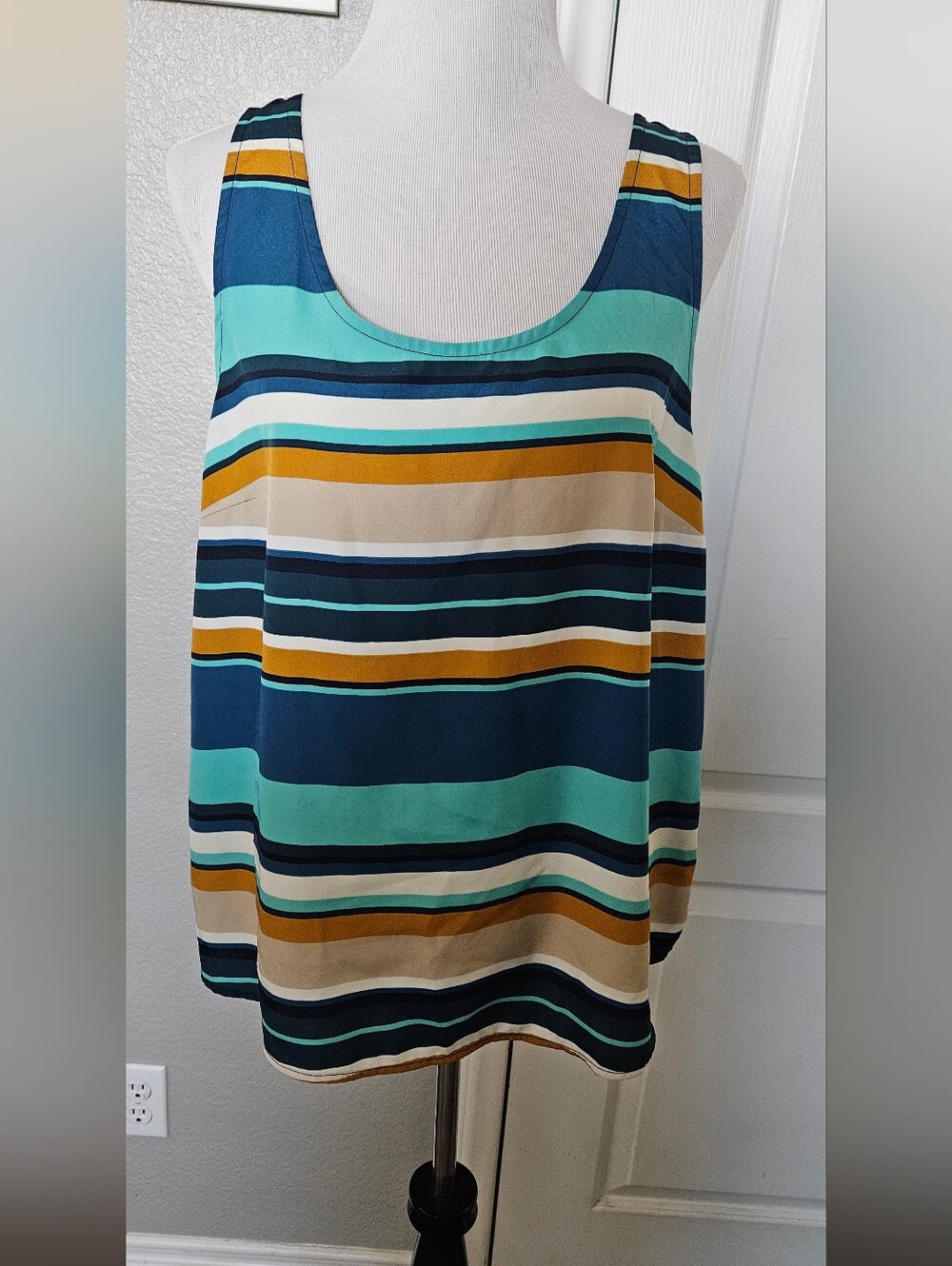 Massimo Striped Scoop Tank Top in Teal, Navy & Mustard